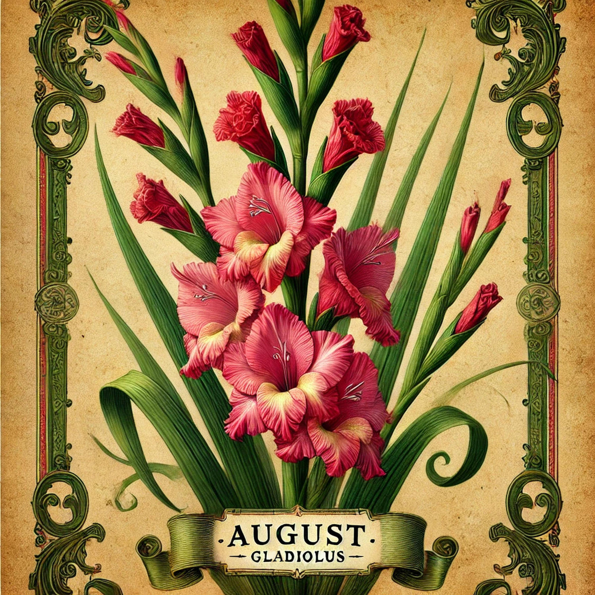 Gladiolus August Birth Flower Print: Vintage Victorian Floral Art (Digital Download)