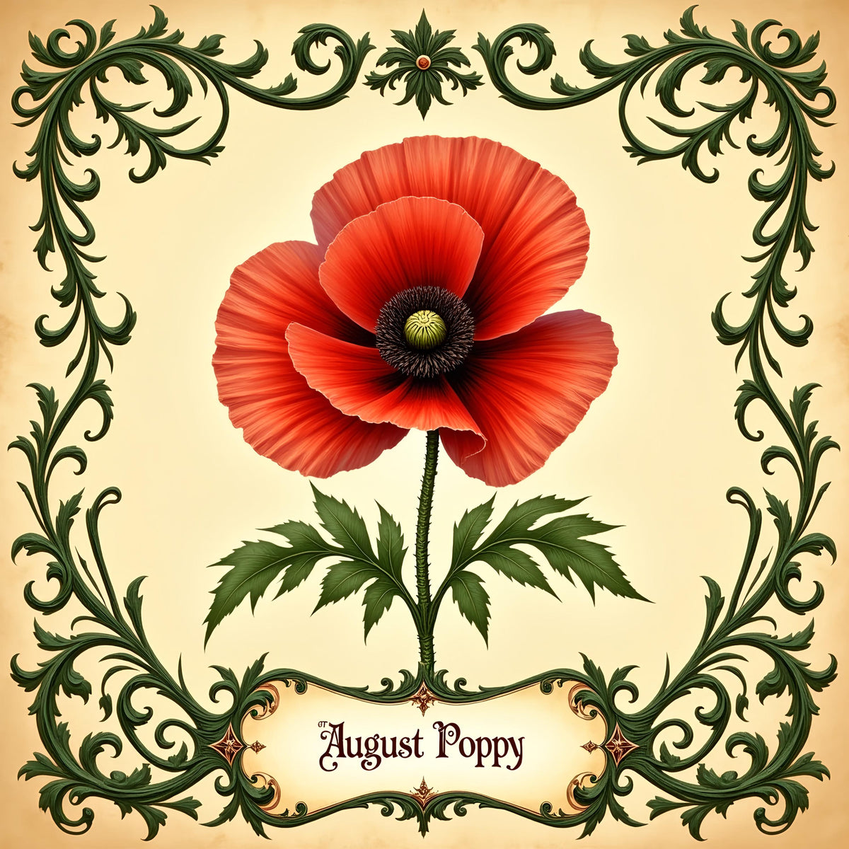 August Birth Flower Poppy Print: Vintage Botanical Wall Art (Digital Download)