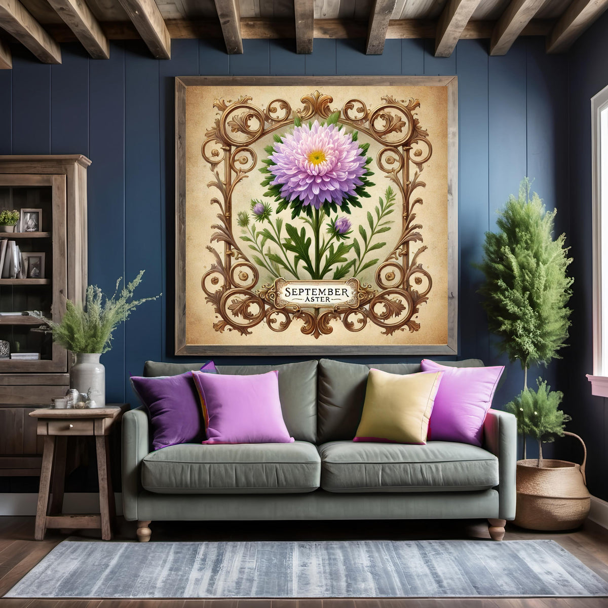 Vintage Aster Flower Print: September Birth Flower Art (Digital Download) 2