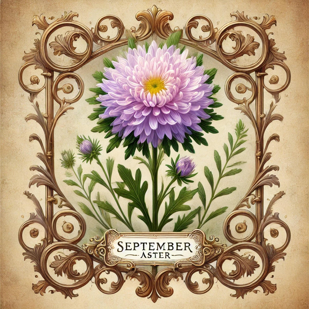 Vintage Aster Flower Print: September Birth Flower Art (Digital Download) 2
