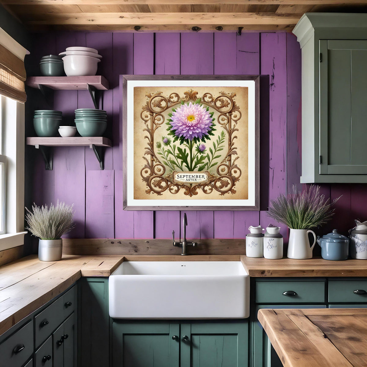 Vintage Aster Flower Print: September Birth Flower Art (Digital Download) 2