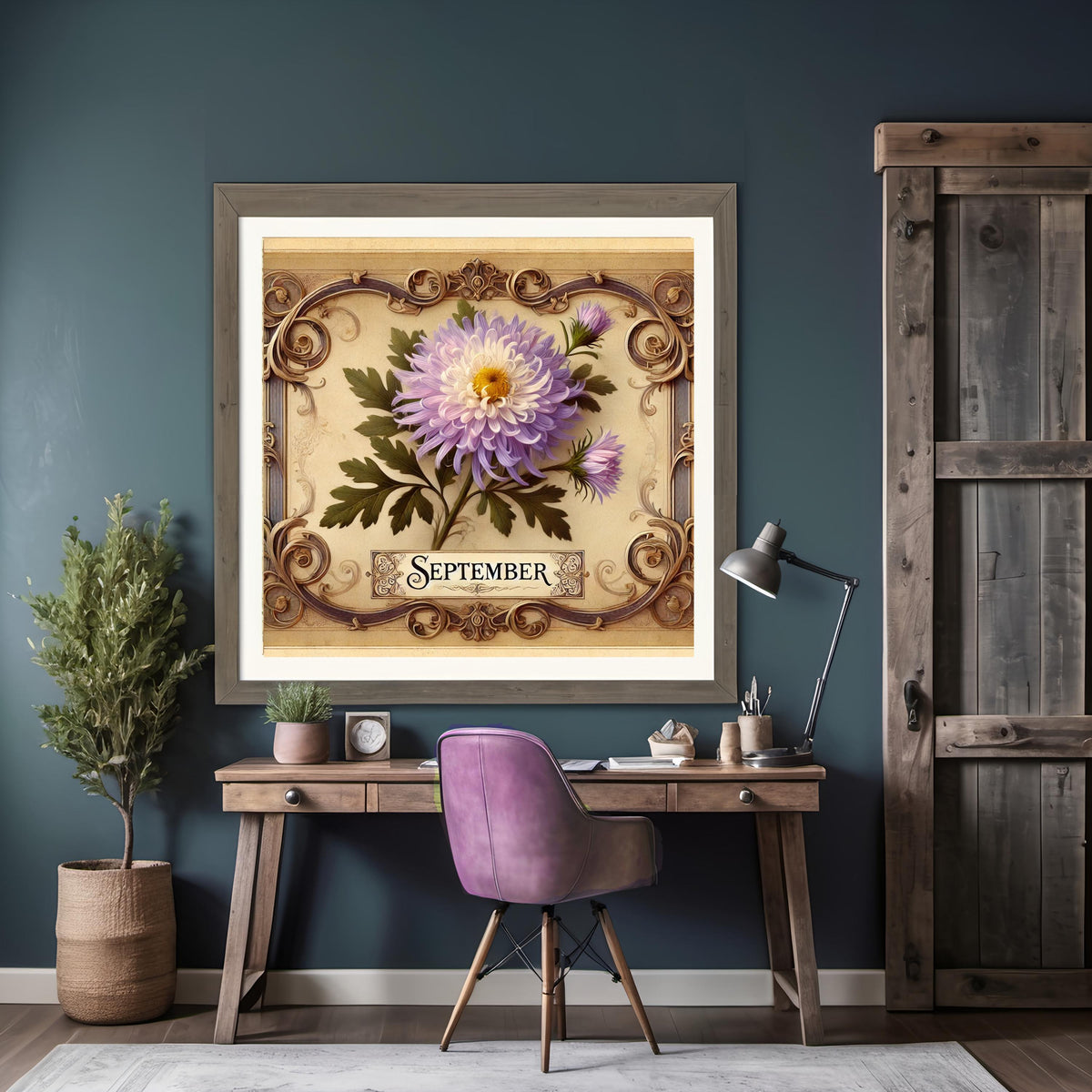 Vintage Aster Flower Print: September Birth Flower Art (Digital Download.)