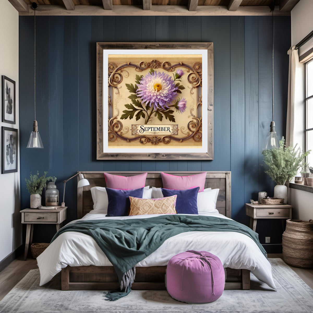 Vintage Aster Flower Print: September Birth Flower Art (Digital Download.)