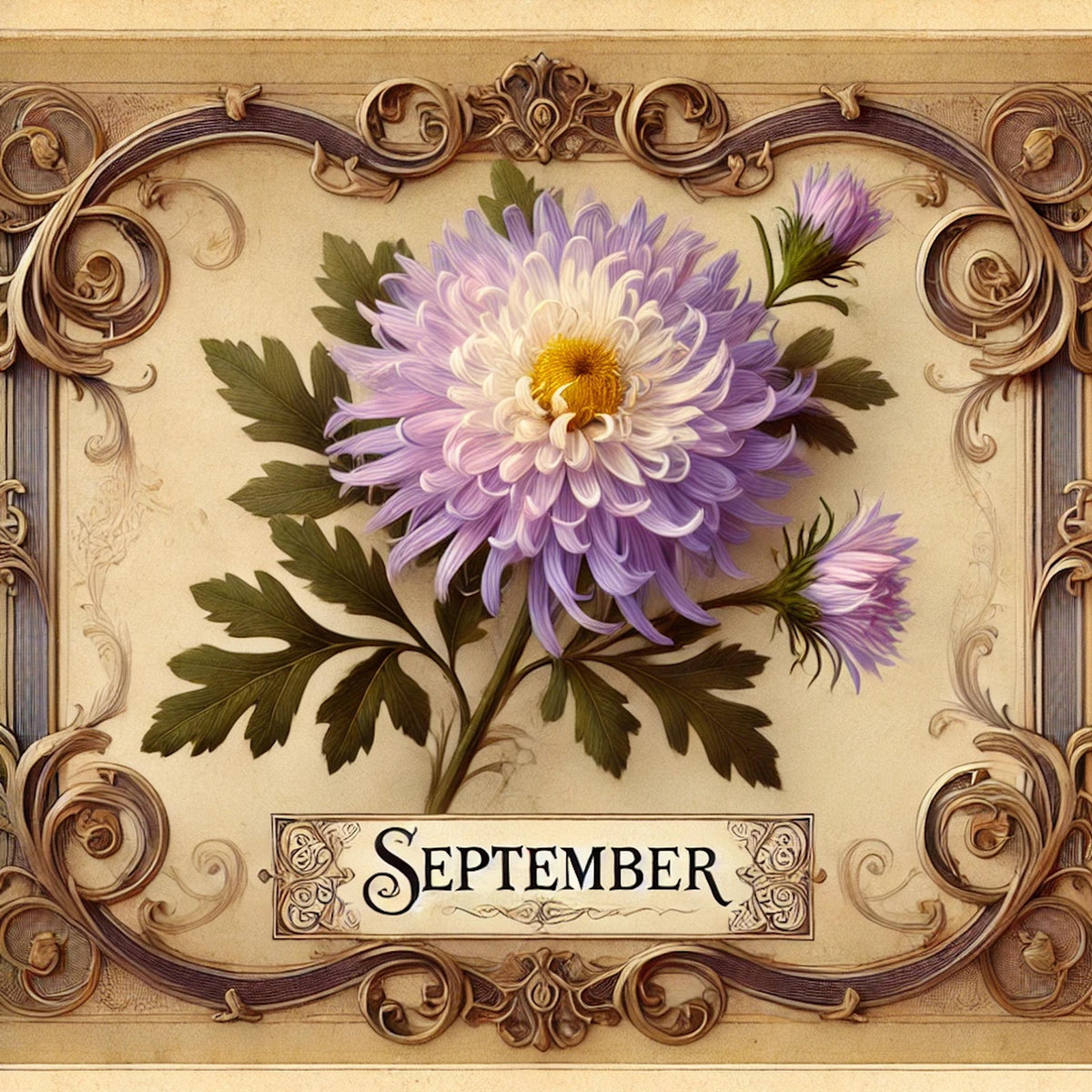 Vintage Aster Flower Print: September Birth Flower Art (Digital Download.)