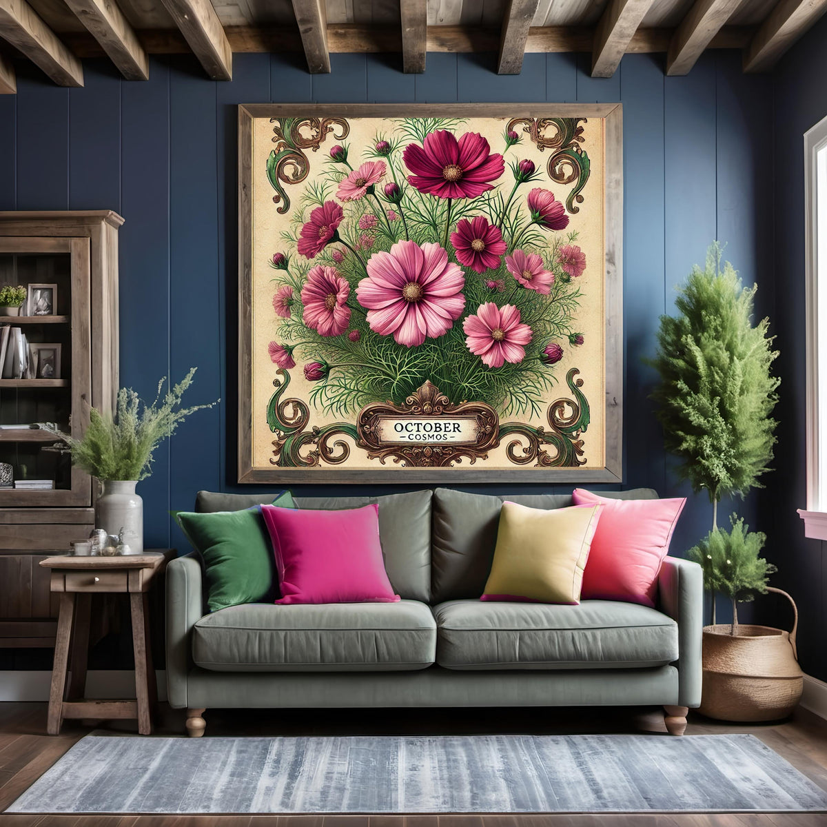 October Birth Flower Print: Vintage Pink Cosmos Floral Art (Digital Download)