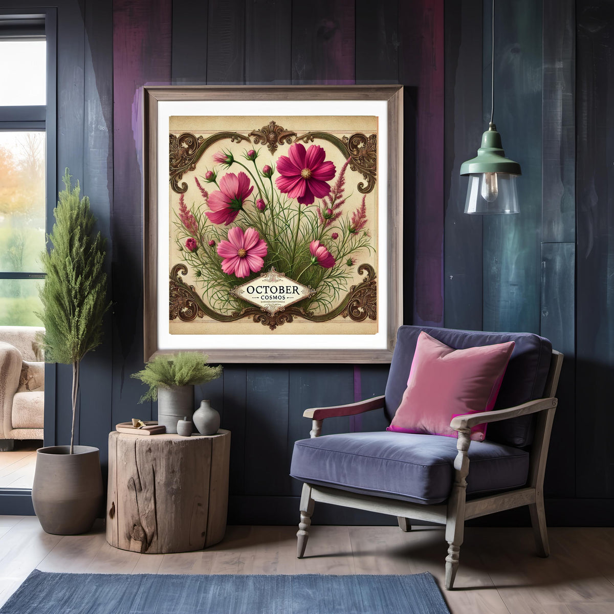 October Birth Flower Cosmos Print: Vintage Pink Floral Wall Art (Digital Download)