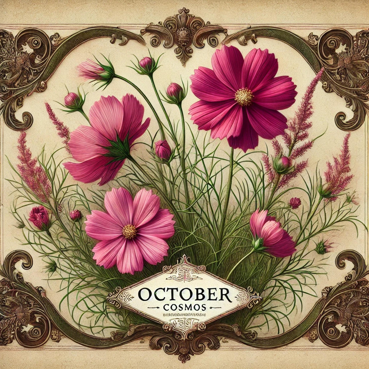 October Birth Flower Cosmos Print: Vintage Pink Floral Wall Art (Digital Download)
