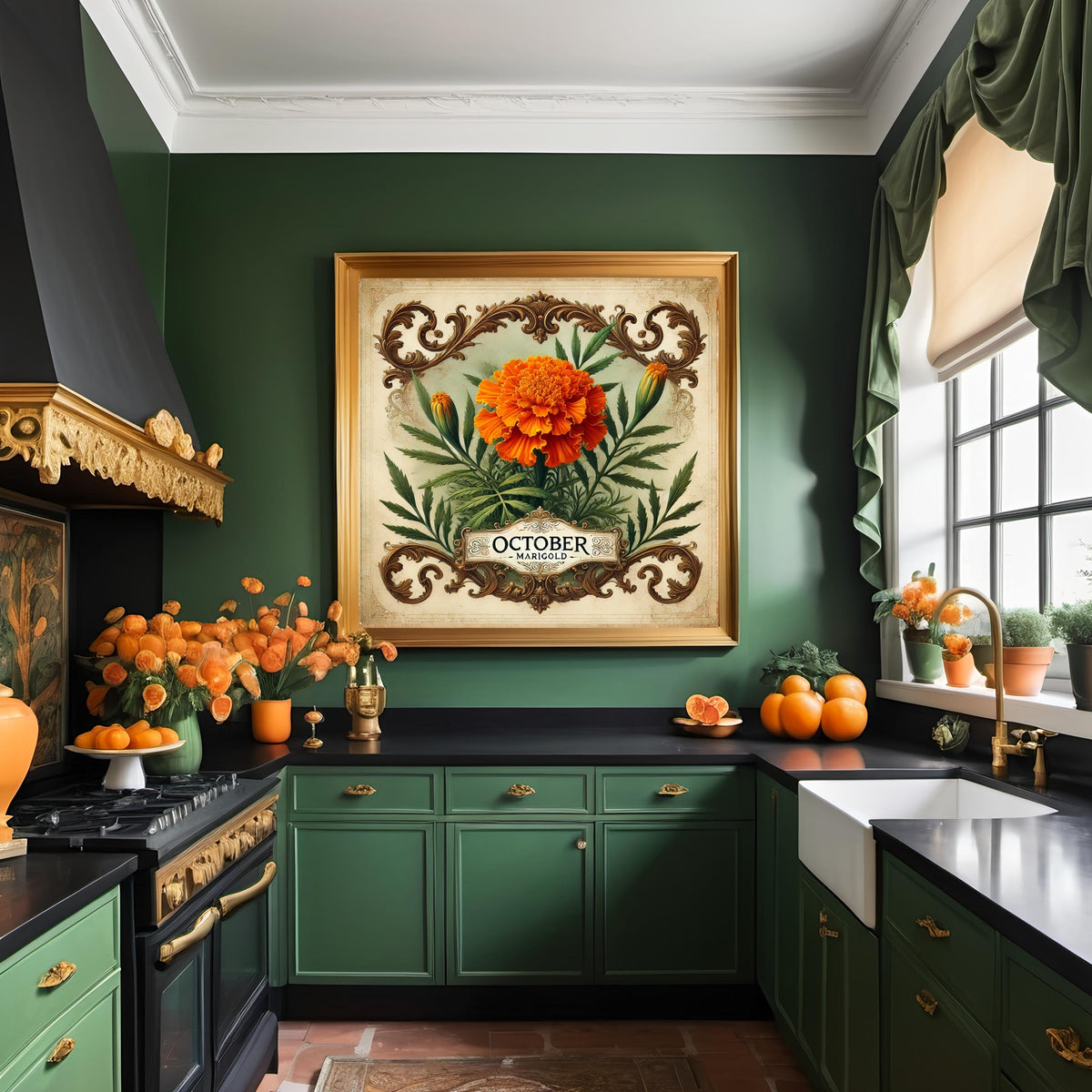October Marigold Birth Flower Print: Vintage Floral Wall Art (Digital Download)