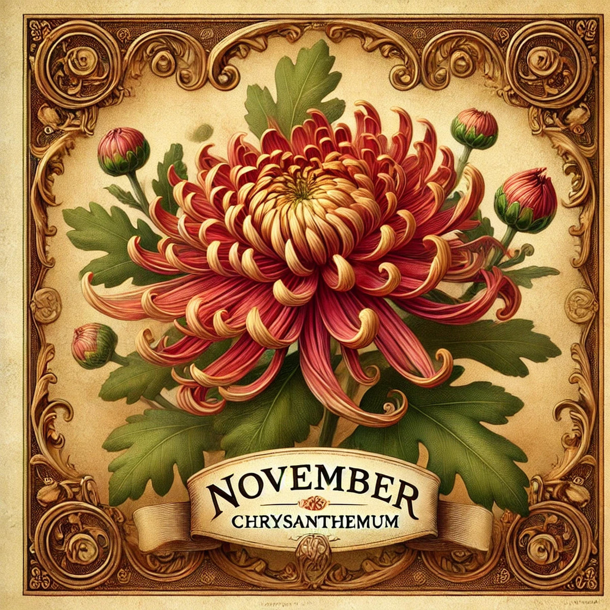 Chrysanthemum November Birth Flower Print: Vintage Floral Wall Art (Digital Download) 2