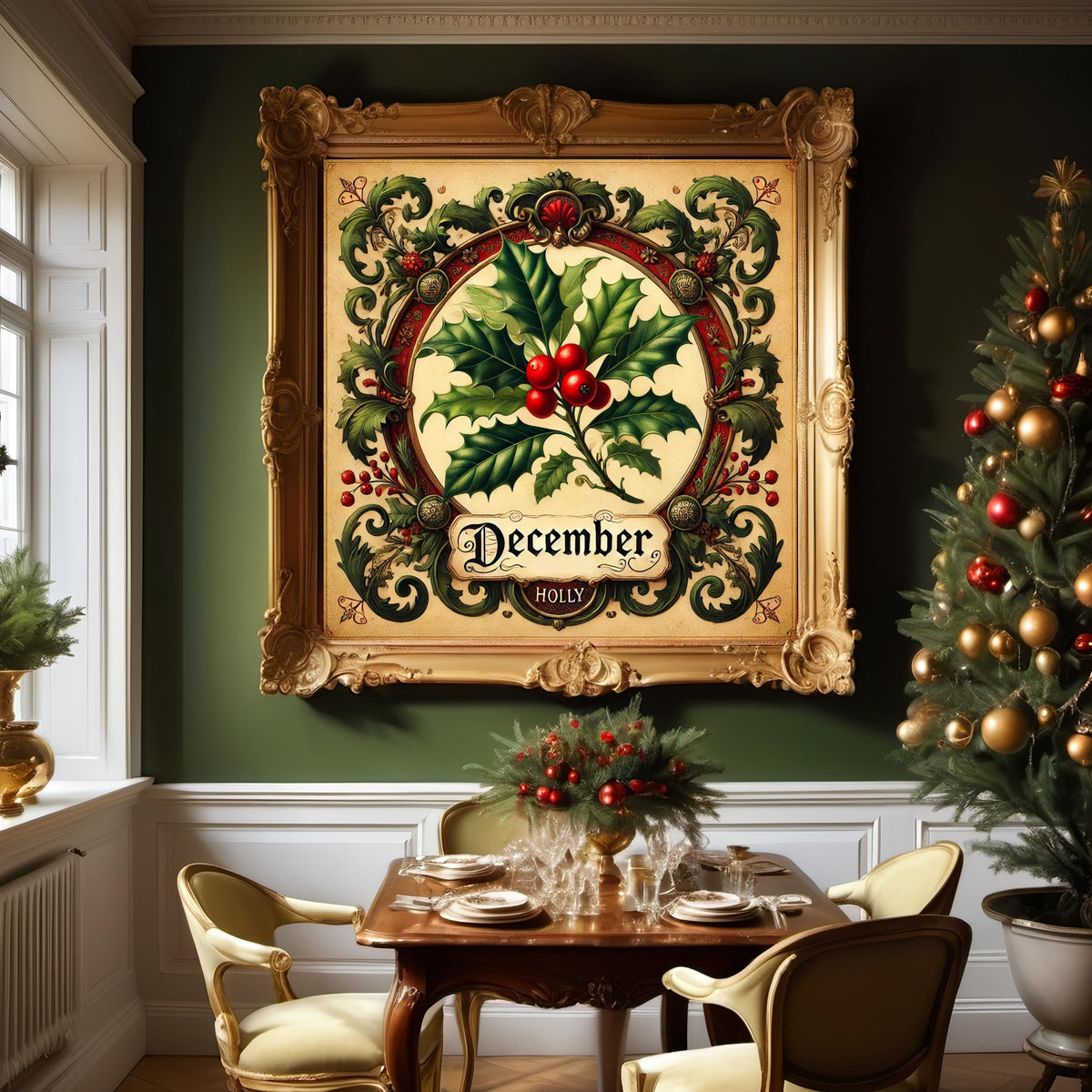 December Birth Flower Holly Print: Vintage Christmas Botanical Art (Digital Download) 2