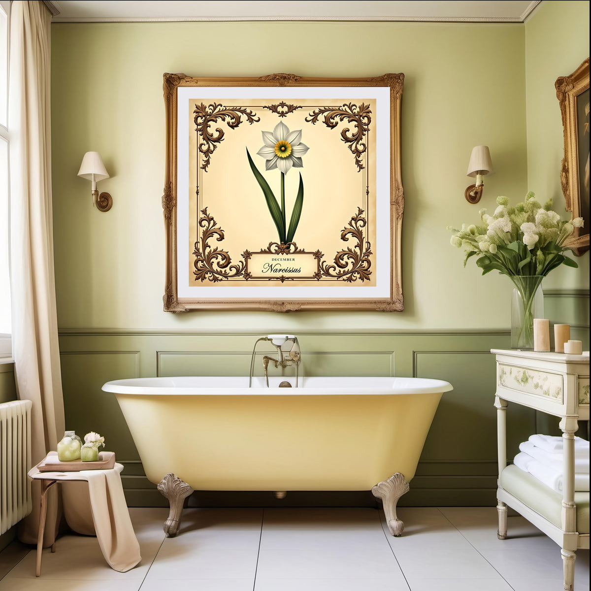 December Birth Flower Print: Vintage Narcissus Botanical Art (Digital Download)