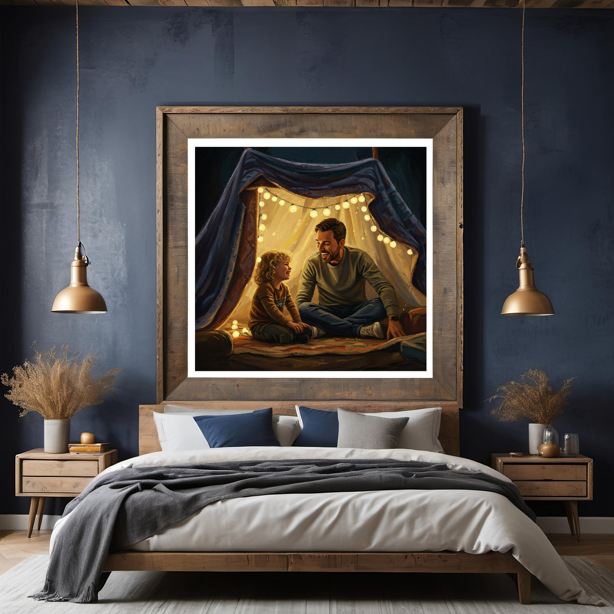 Father and Son Blanket Fort Art Print: Cozy Storytime (Digital Download)