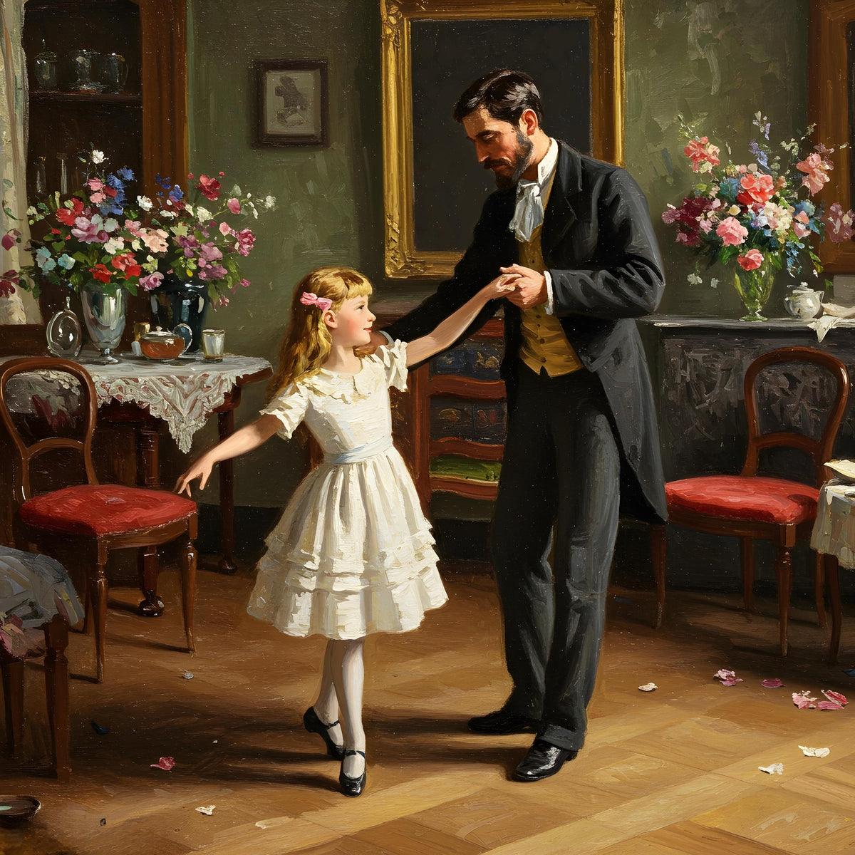 Father Daughter Dance Vintage Painting: Elegant Victorian Wall Art (Digital Download