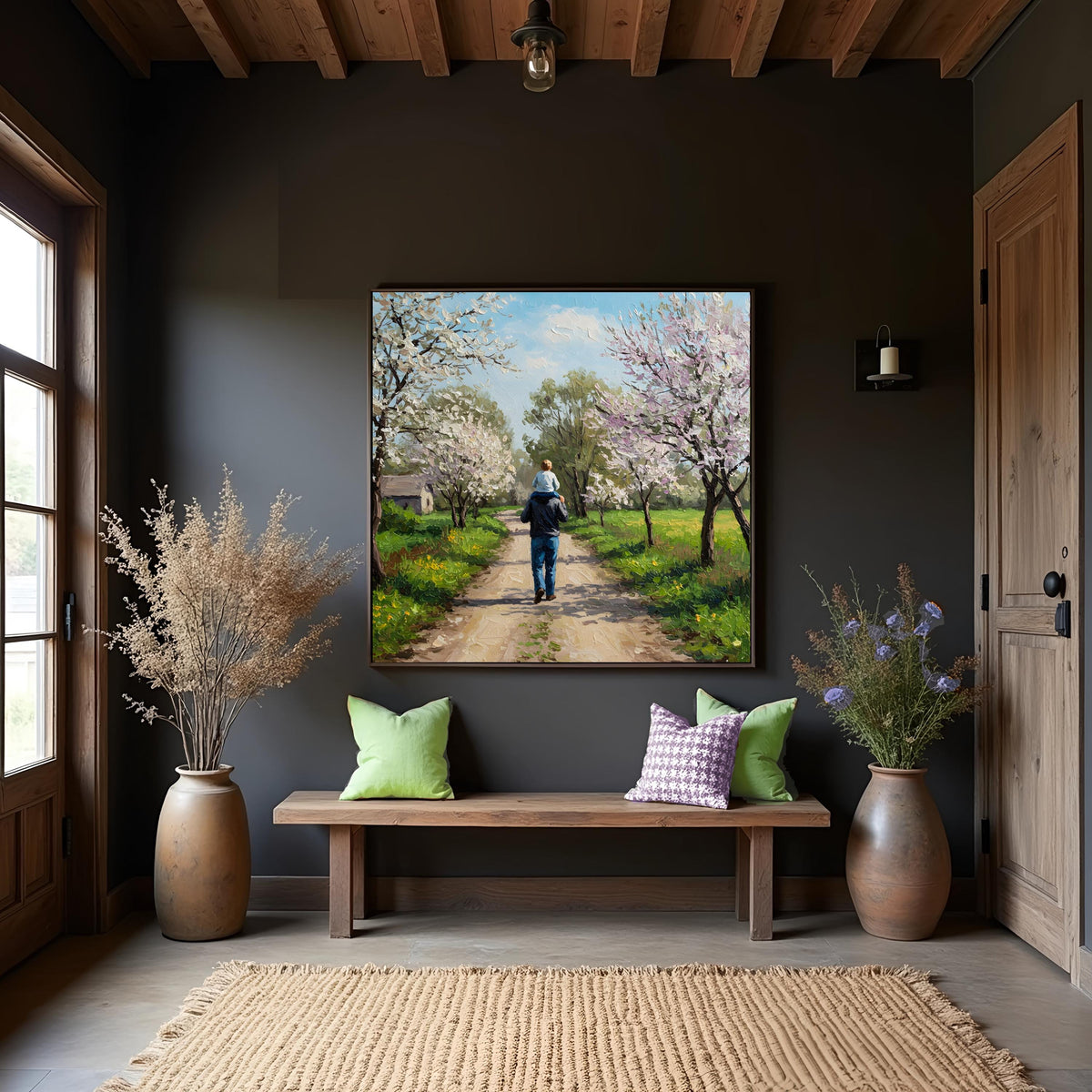 Father and Son Spring Walk Art Print: Vintage Countryside Scene (Digital Download)
