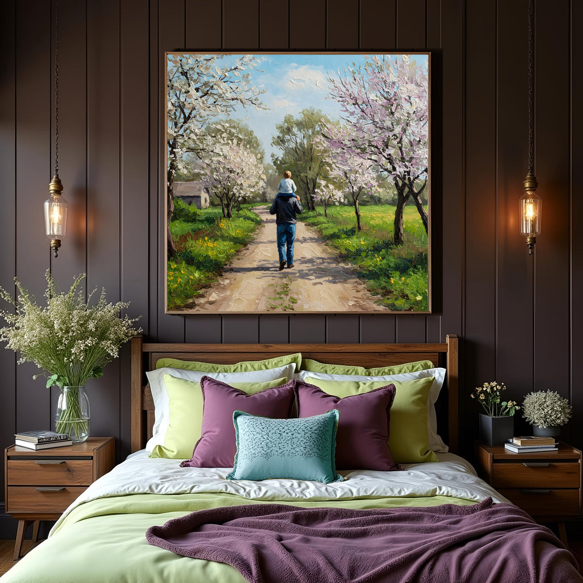 Father and Son Spring Walk Art Print: Vintage Countryside Scene (Digital Download)