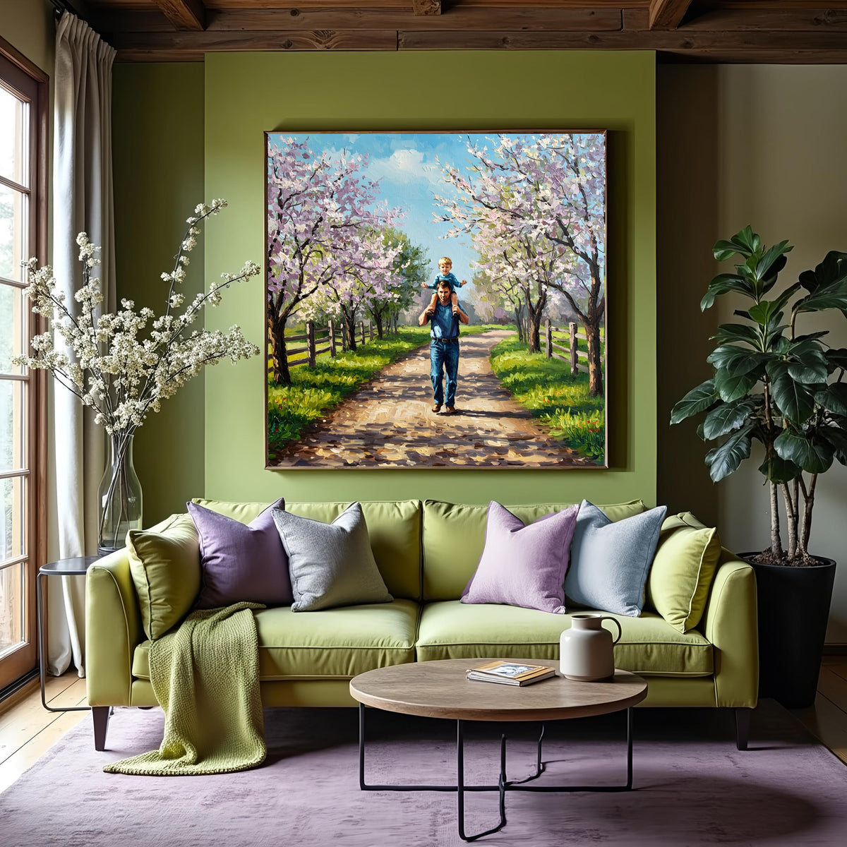 Father & Son Spring Walk Painting: Vintage Style Art Print (Digital Download)