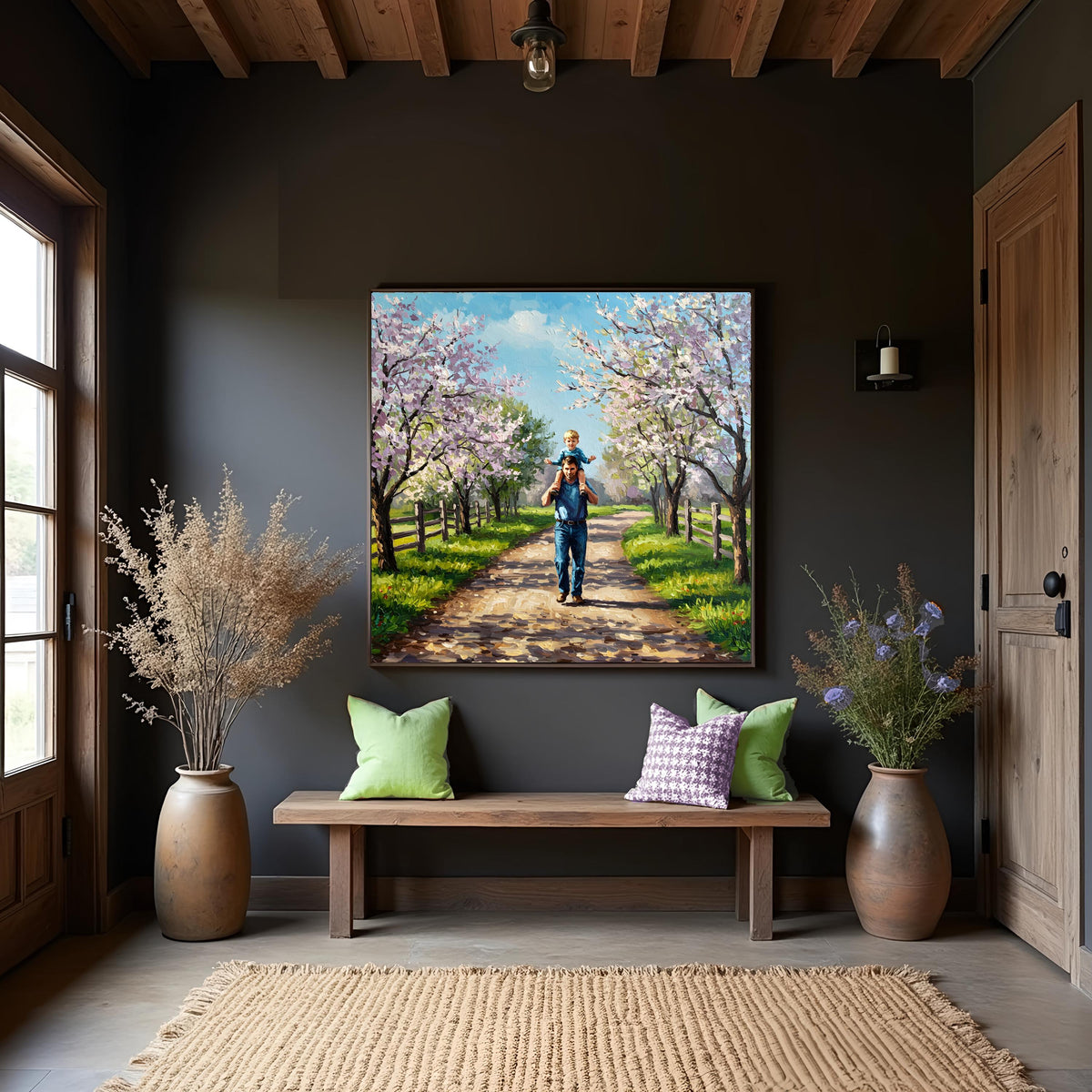 Father & Son Spring Walk Painting: Vintage Style Art Print (Digital Download)