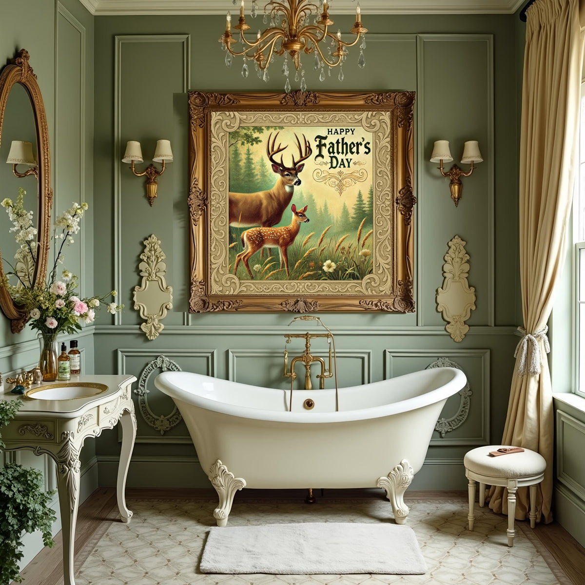 Vintage Father's Day Deer Print: Rustic Woodland Wall Art (Digital Download)