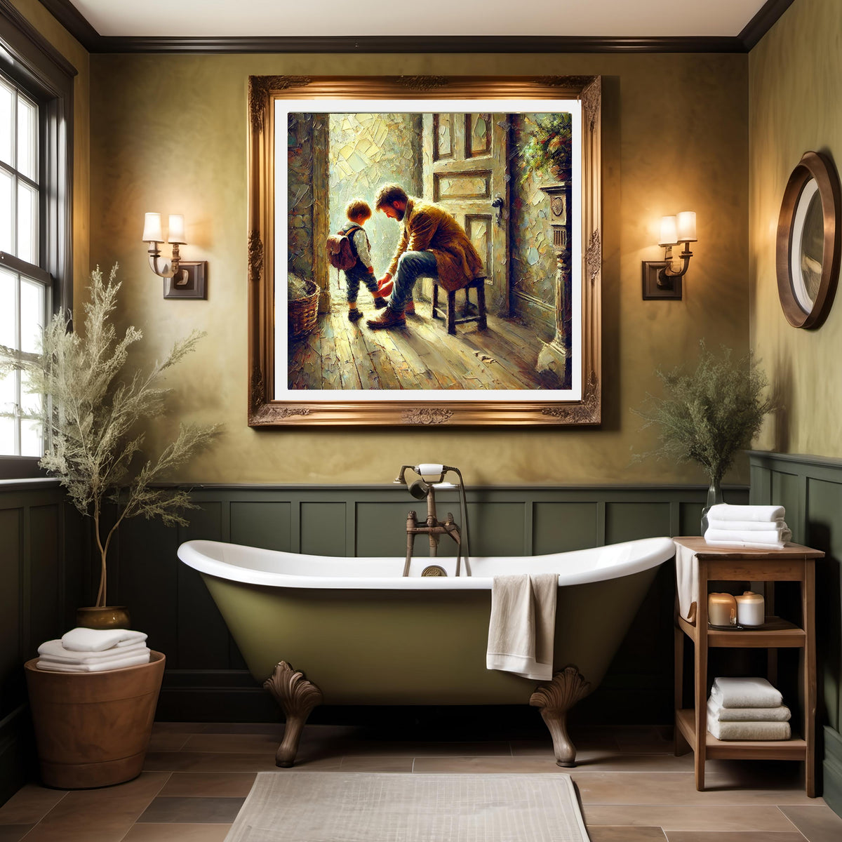Father and Son Art Print: Rustic Vintage-Style Painting (Digital Download)