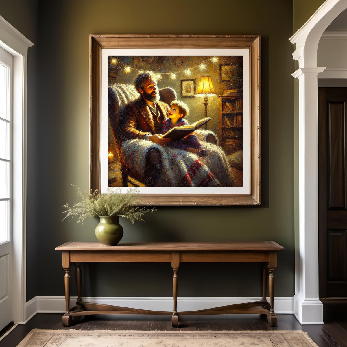 Father & Son Reading Art Print: Cozy Vintage Nursery Decor (Digital Download)