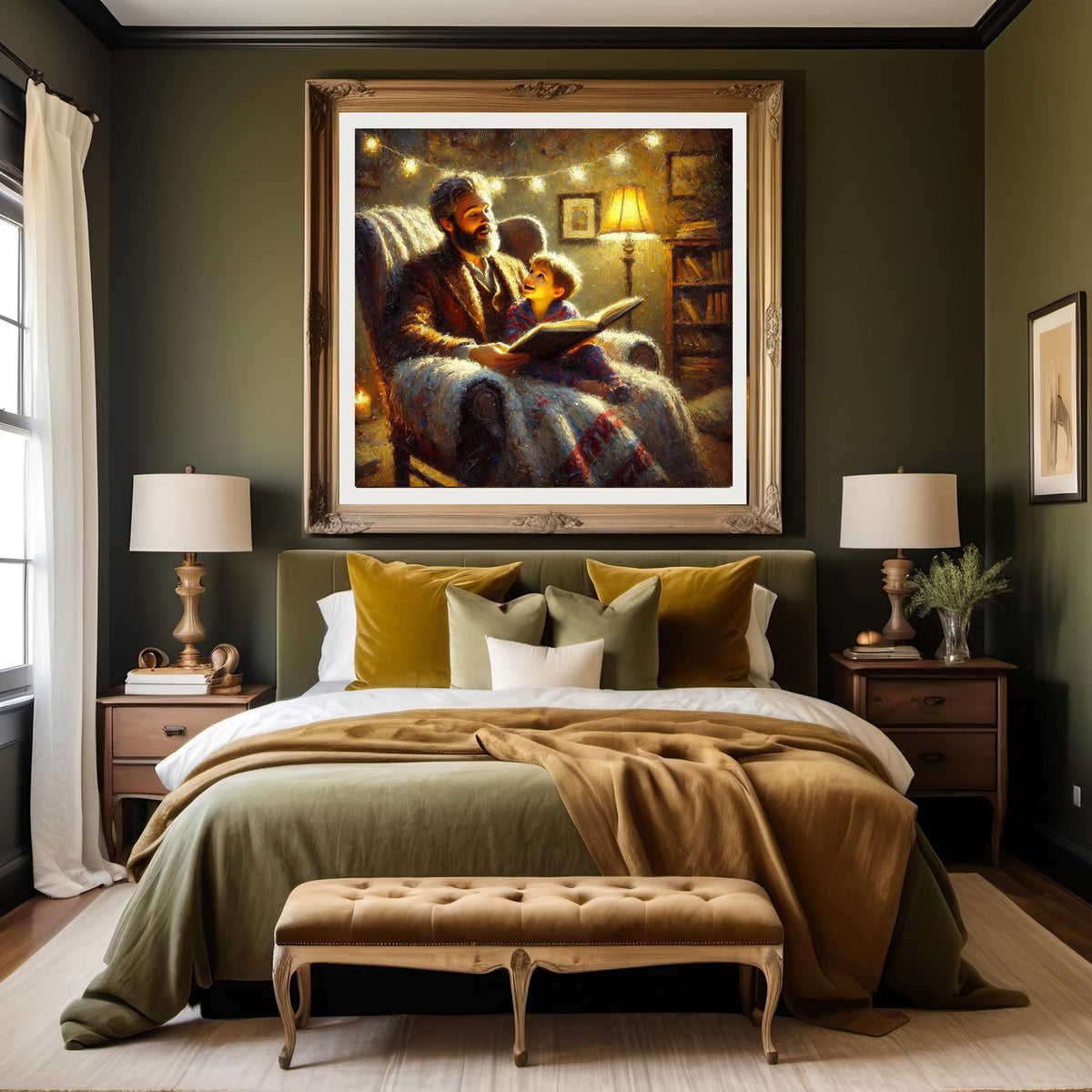 Father & Son Reading Art Print: Cozy Vintage Nursery Decor (Digital Download)