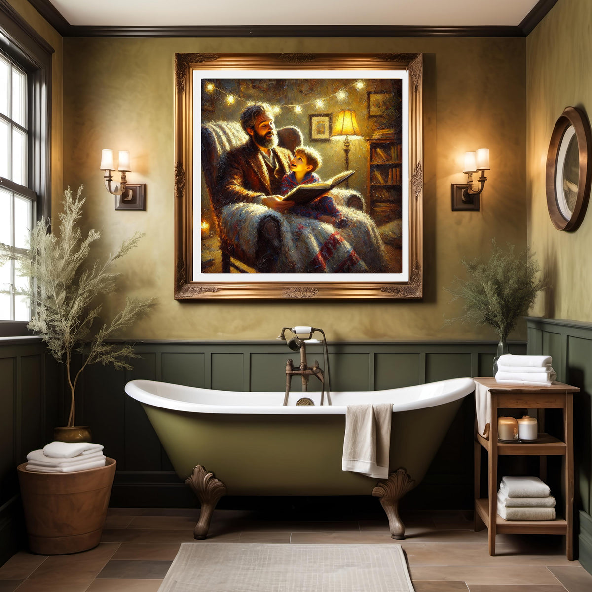 Father & Son Reading Art Print: Cozy Vintage Nursery Decor (Digital Download)