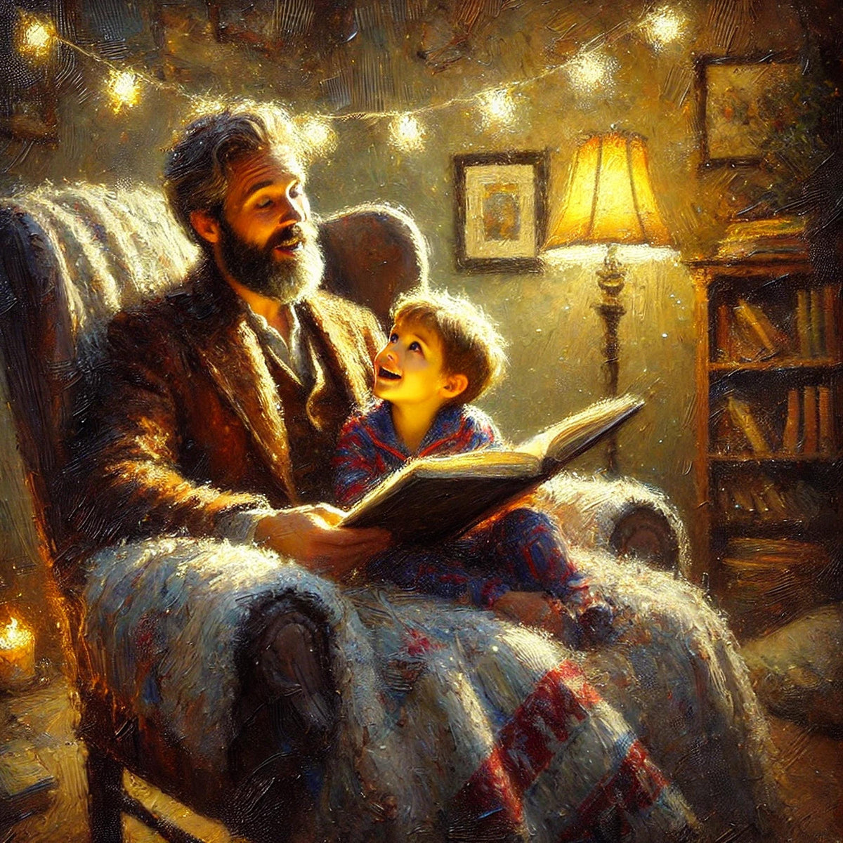 Father & Son Reading Art Print: Cozy Vintage Nursery Decor (Digital Download)
