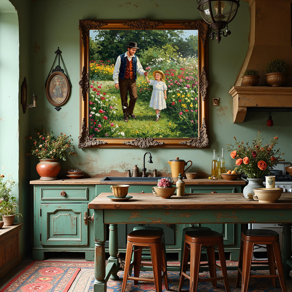 Father & Daughter Wildflower Garden Print: Vintage Father's Day Wall Art (Digital Download)