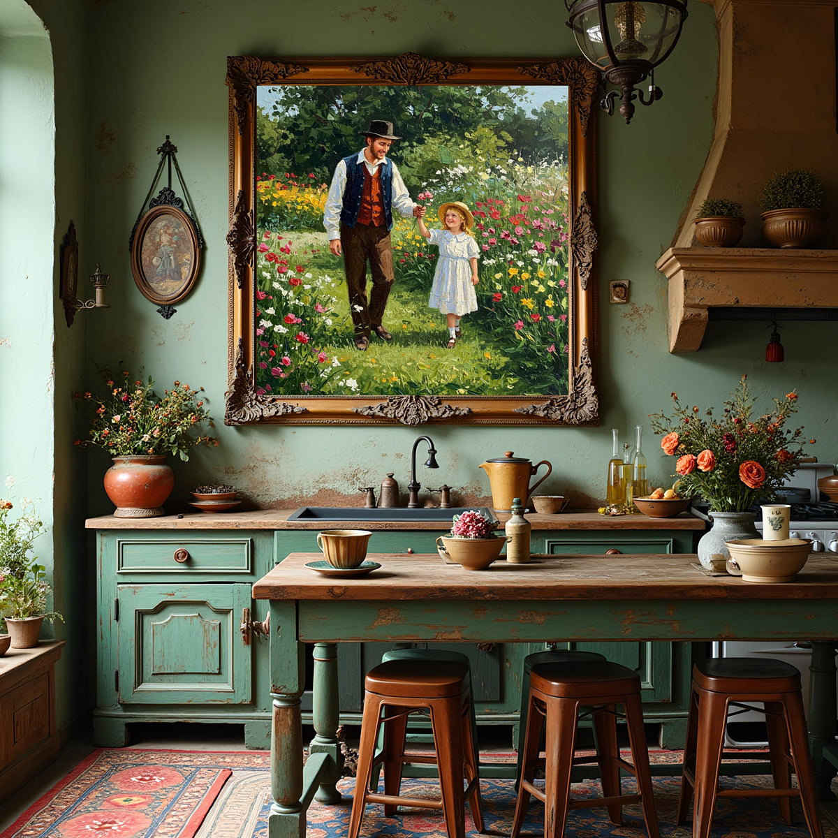 Father & Daughter Wildflower Garden Print: Vintage Father's Day Wall Art (Digital Download)