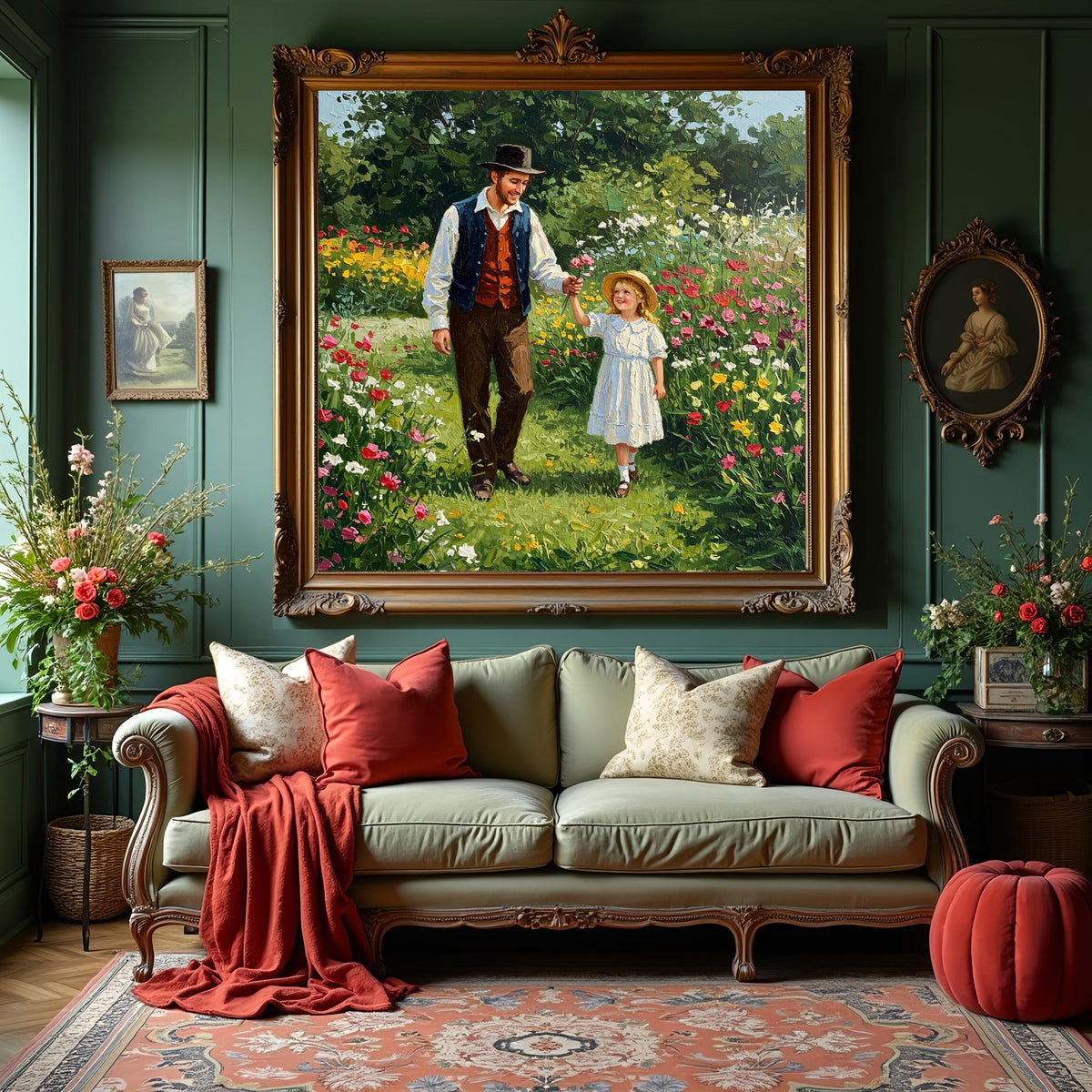 Father & Daughter Wildflower Garden Print: Vintage Father's Day Wall Art (Digital Download)