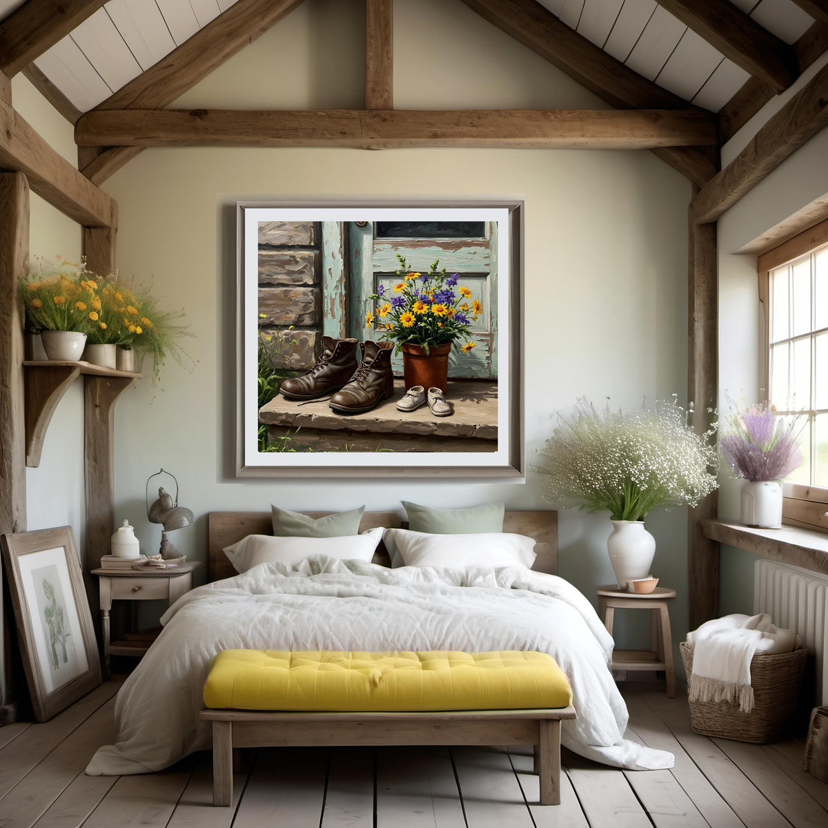 Father's Boots and Child Shoes Art: Rustic Vintage Still Life (Digital Print)