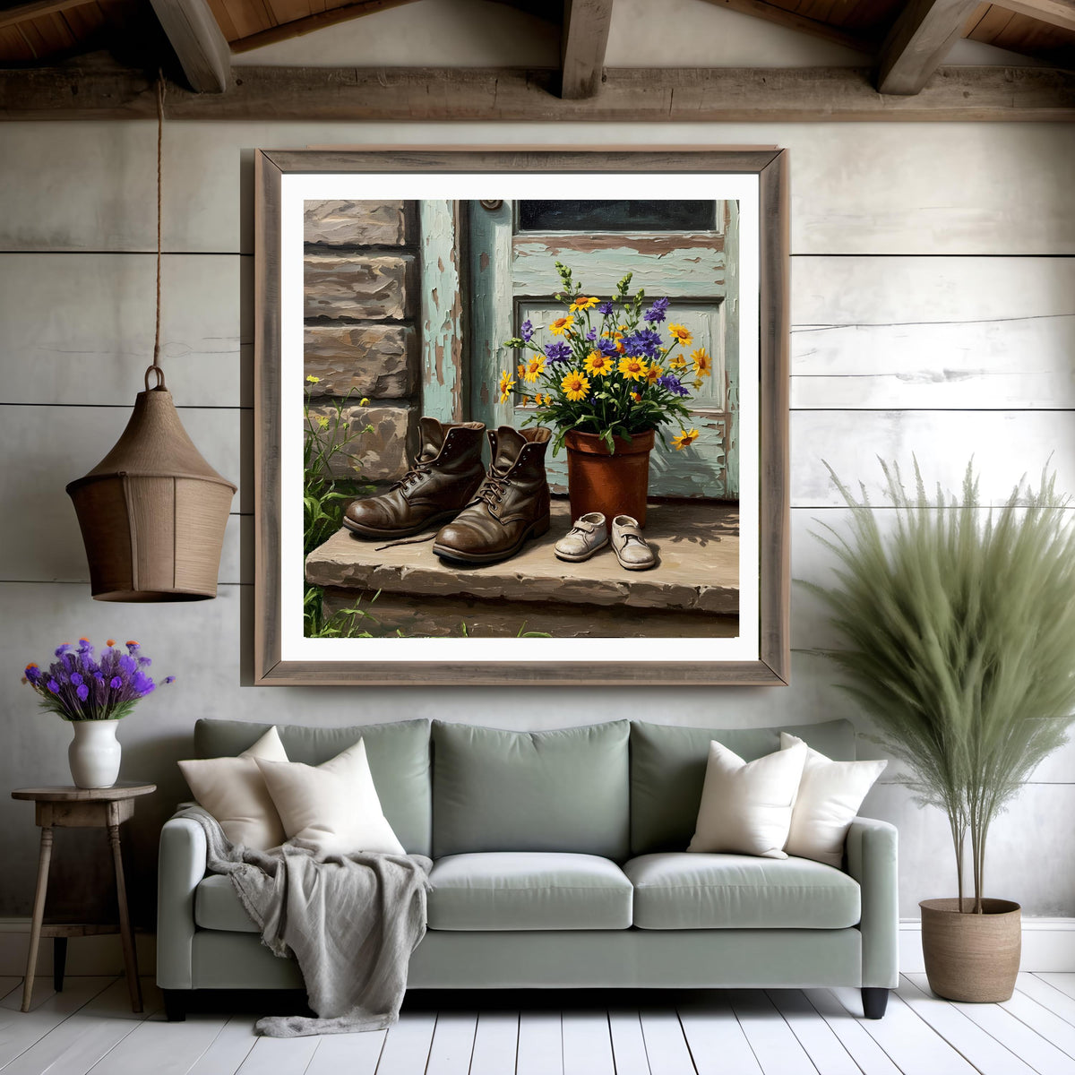 Father's Boots and Child Shoes Art: Rustic Vintage Still Life (Digital Print)