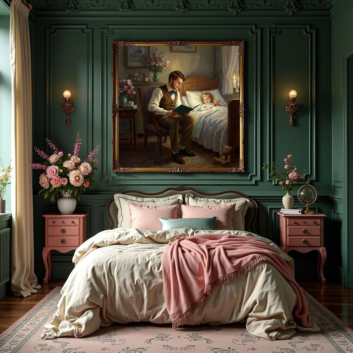 Vintage Father Reading to Child Art Print: Cozy Bedtime Story (Digital Download)