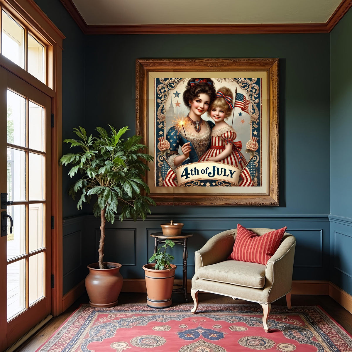 Vintage 4th of July Sign: Mother & Daughter, Patriotic Americana (Digital Download)
