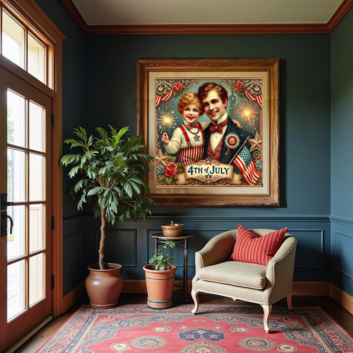 Vintage 4th of July Print: Victorian Father & Son, Americana Decor (Digital Download)