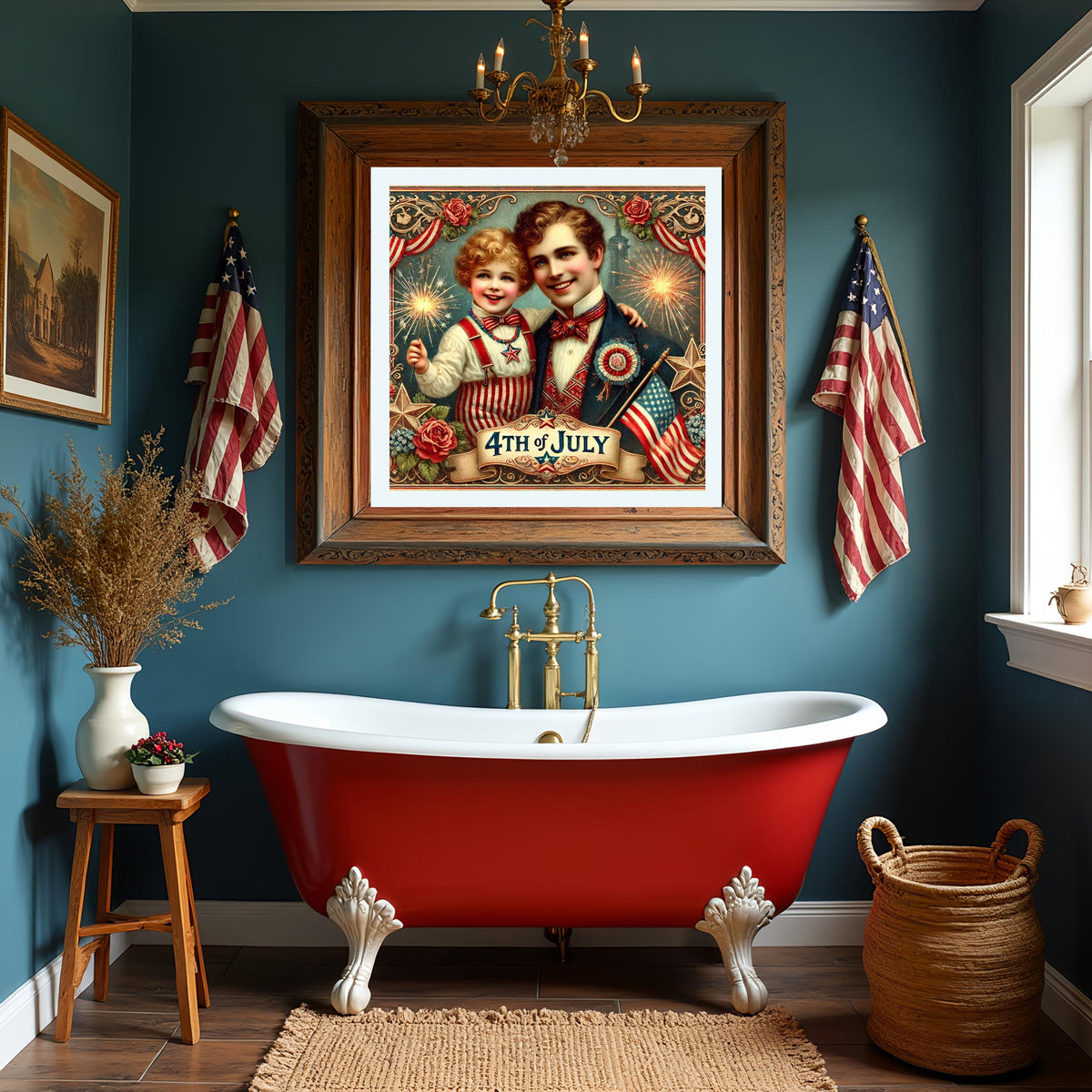 Vintage 4th of July Print: Victorian Father & Son, Americana Decor (Digital Download)