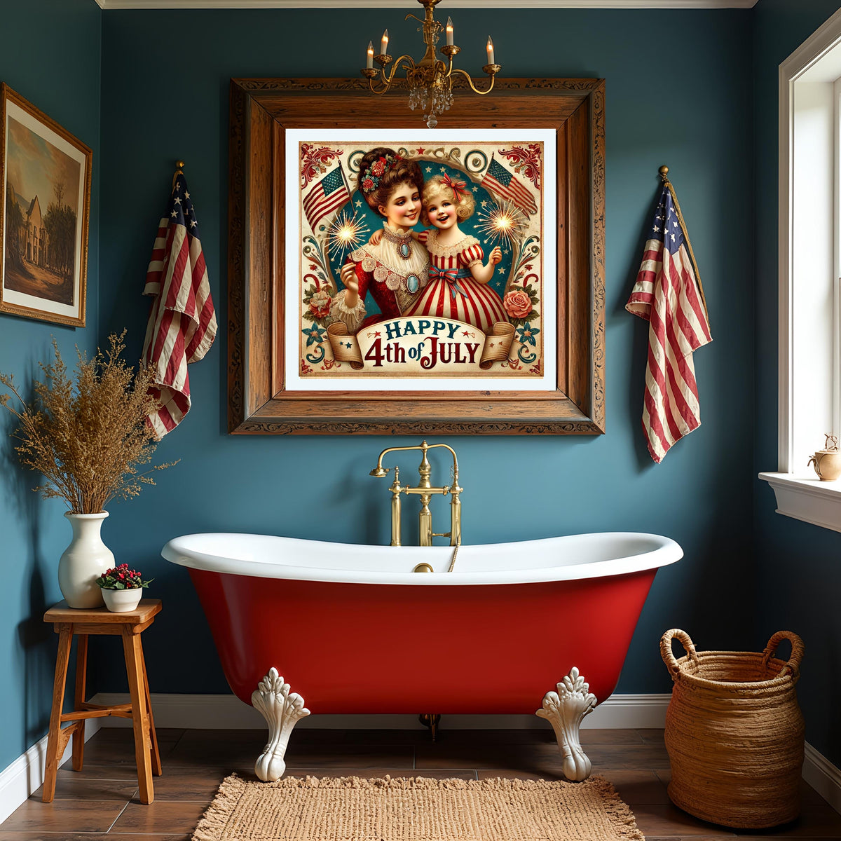 Vintage 4th of July Patriotic Sign: Mother & Daughter Americana Decor (Digital Download)