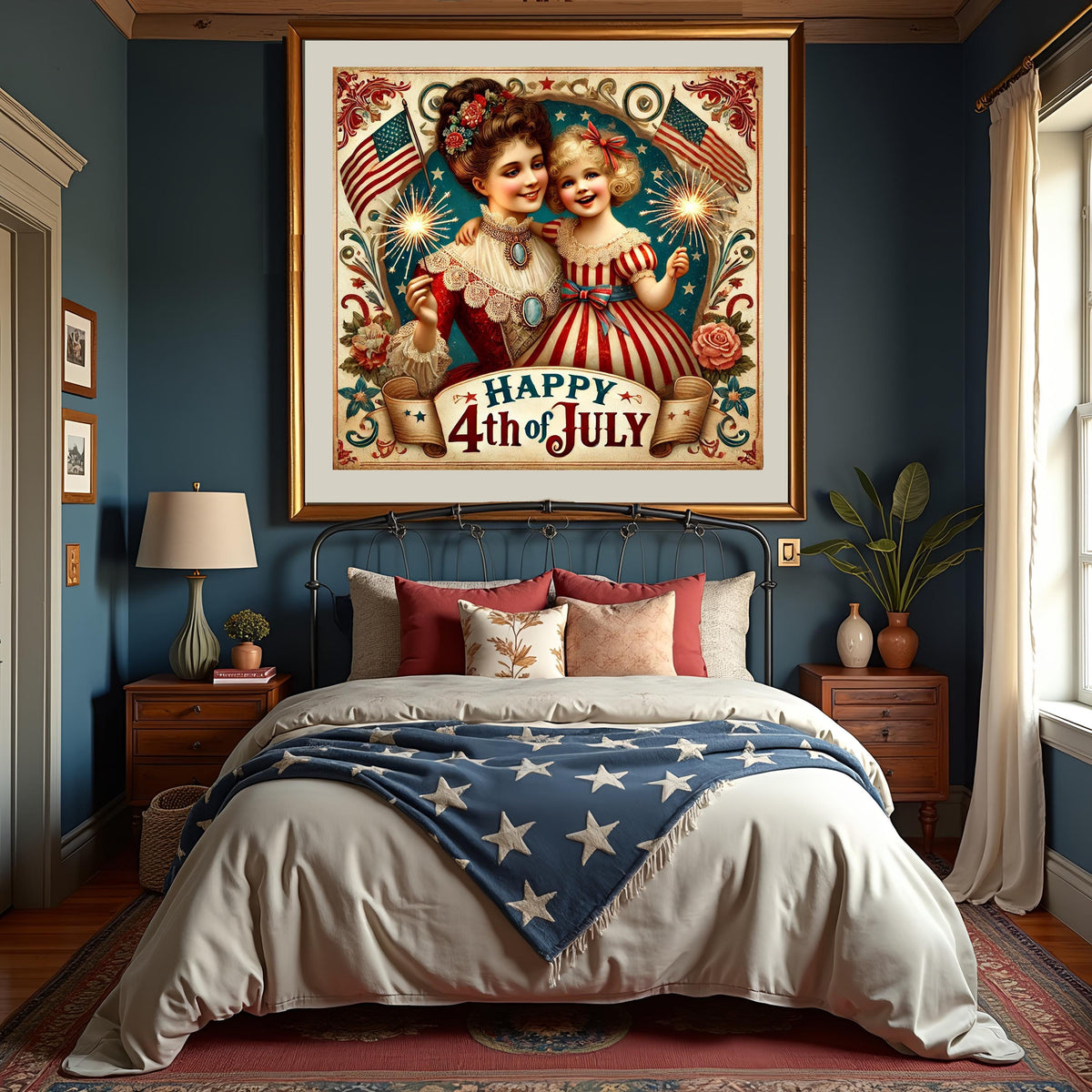 Vintage 4th of July Patriotic Sign: Mother & Daughter Americana Decor (Digital Download)