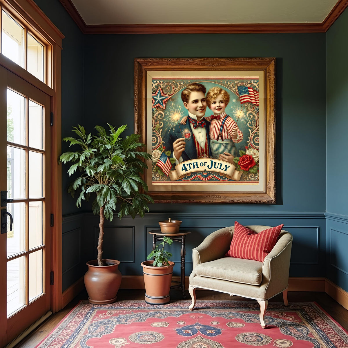 Vintage 4th of July Print: Father & Son, Victorian Americana (Digital Download)