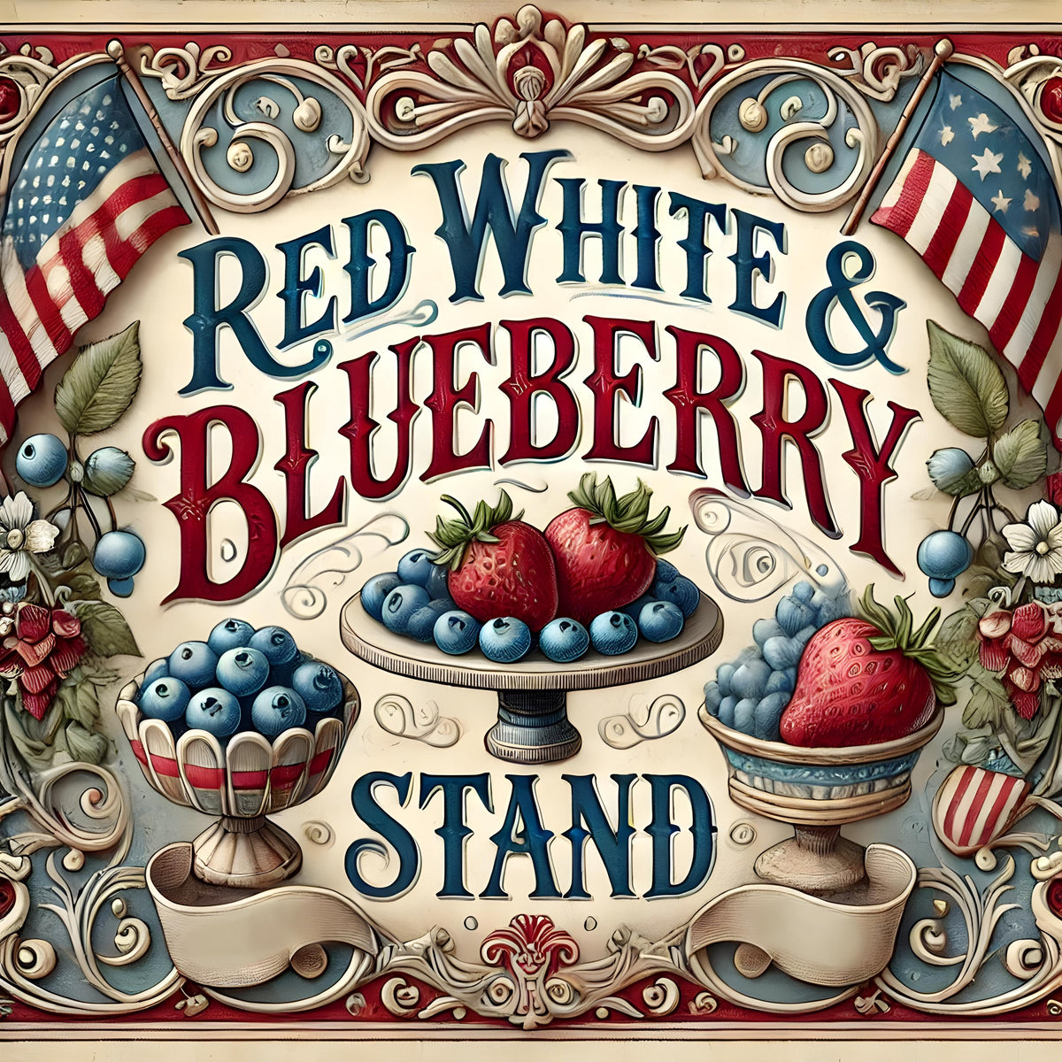 Red White and Blueberry Vintage Sign: Patriotic Americana Kitchen Art (Digital Download)