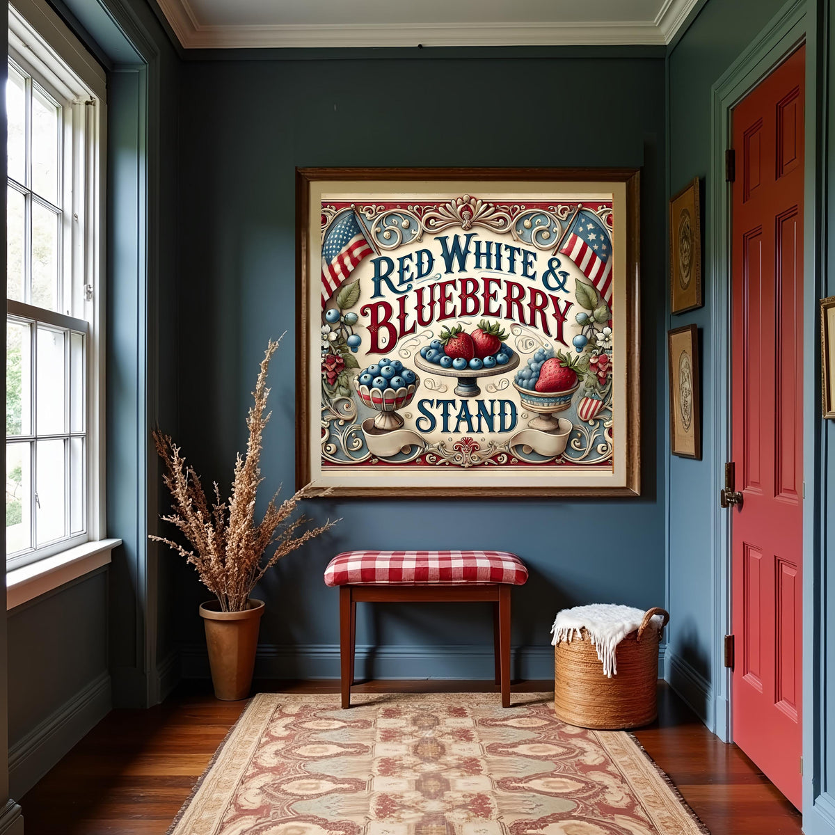 Red White and Blueberry Vintage Sign: Patriotic Americana Kitchen Art (Digital Download)