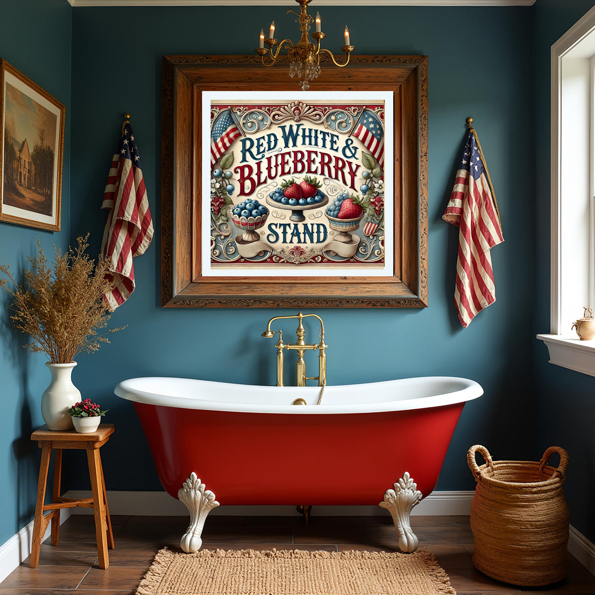 Red White and Blueberry Vintage Sign: Patriotic Americana Kitchen Art (Digital Download)