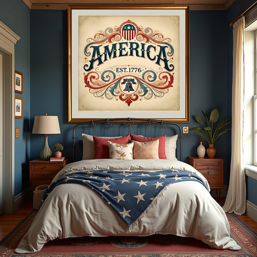 America Est 1776 Vintage Sign: Patriotic Liberty Bell Art (Digital Download)
