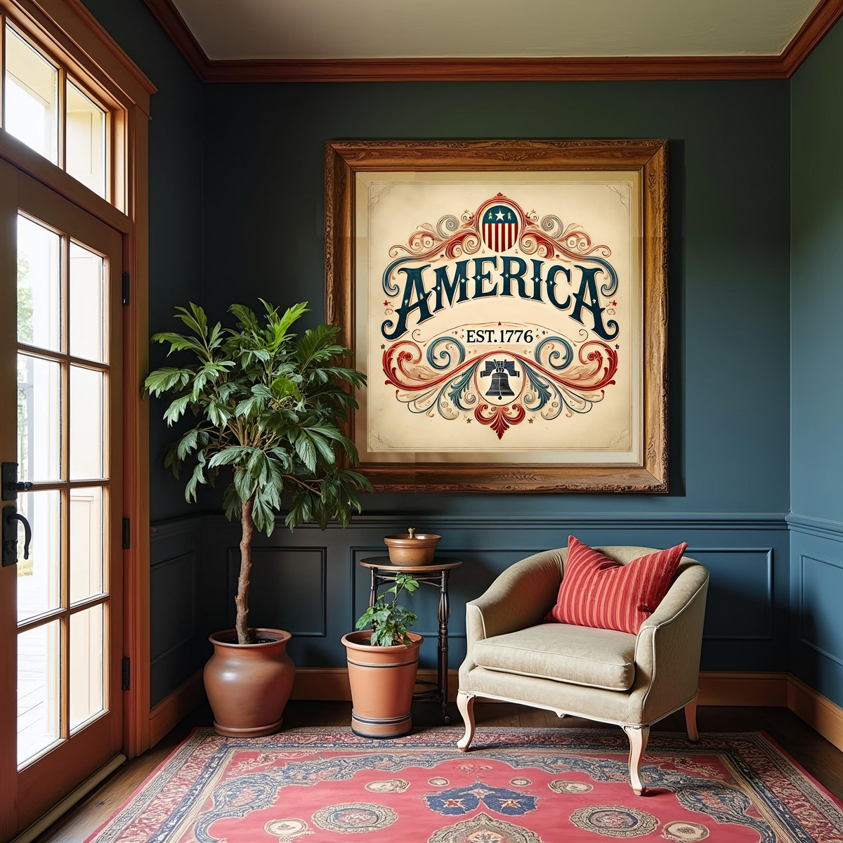 America Est 1776 Vintage Sign: Patriotic Liberty Bell Art (Digital Download)