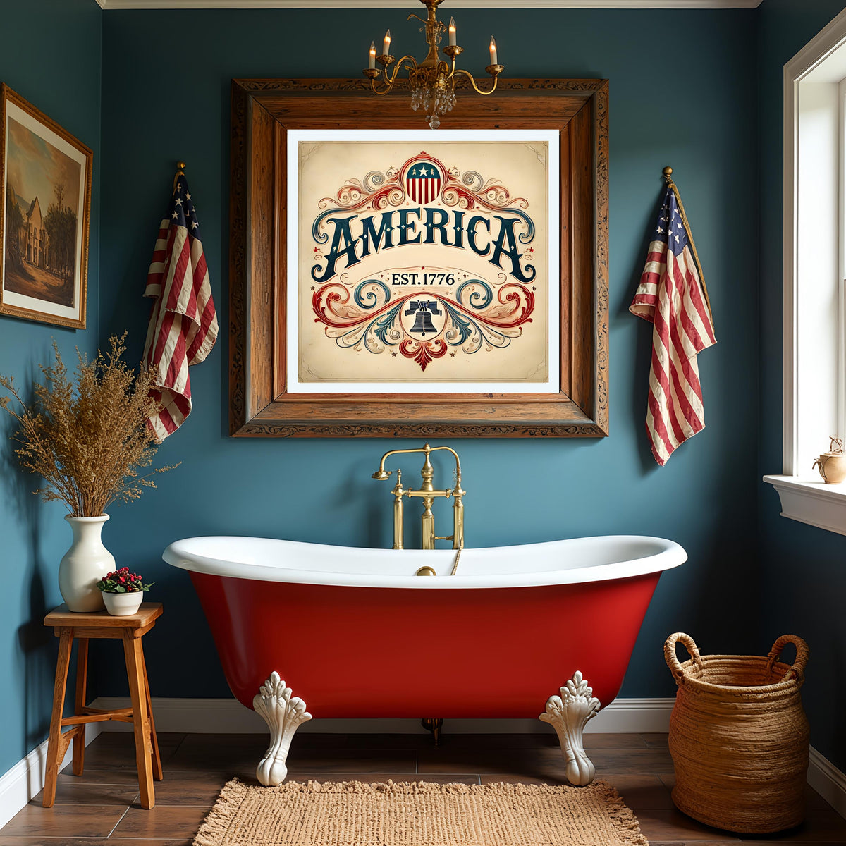 America Est 1776 Vintage Sign: Patriotic Liberty Bell Art (Digital Download)