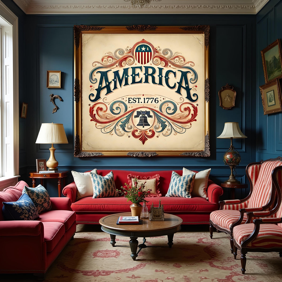 America Est 1776 Vintage Sign: Patriotic Liberty Bell Art (Digital Download)