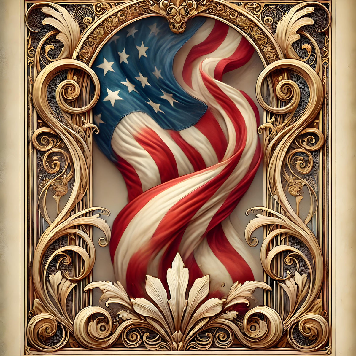 Art Nouveau American Flag Print: Vintage Patriotic Wall Art (Digital Download)