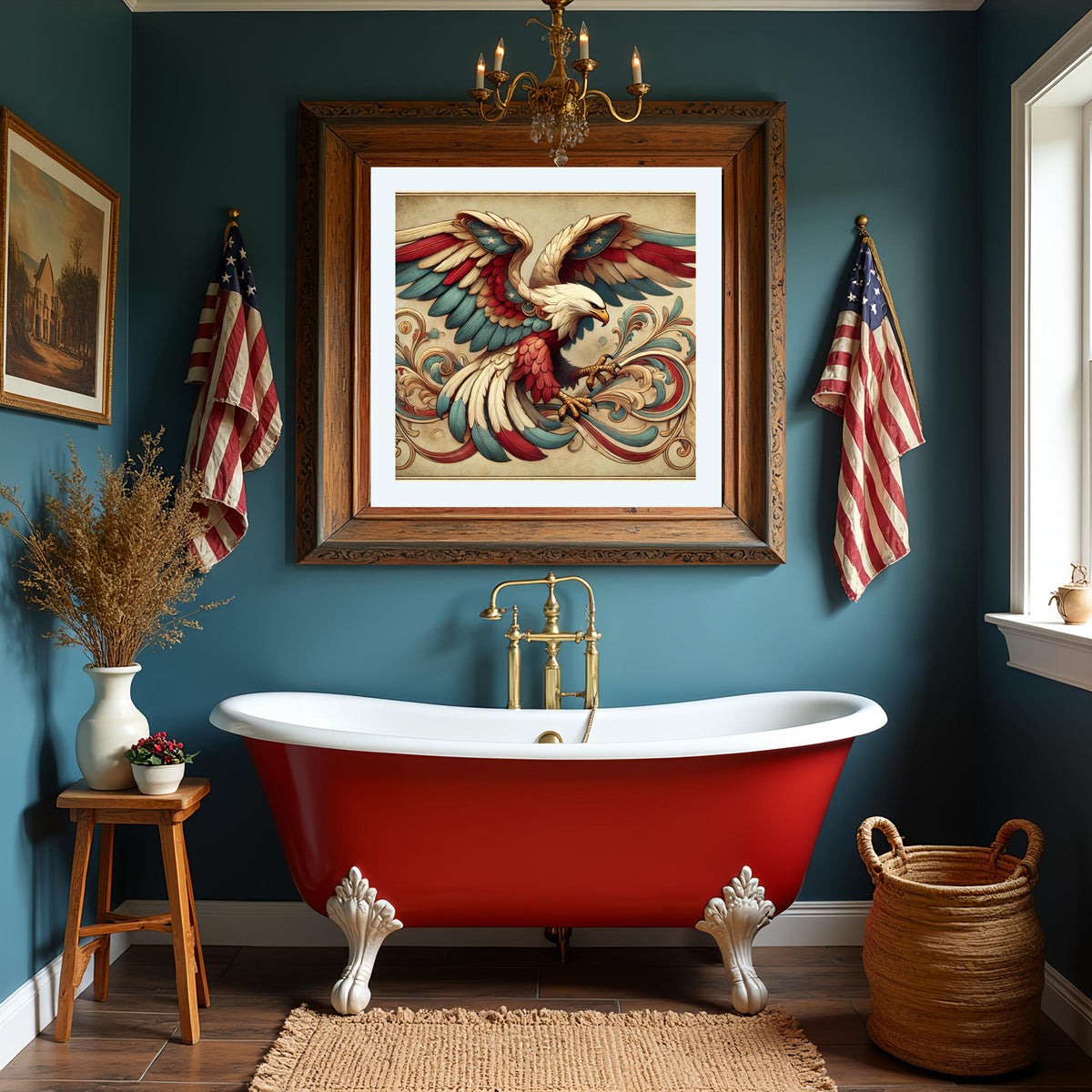 Art Nouveau Eagle Print: Patriotic Red White Blue Decor (Digital Download)
