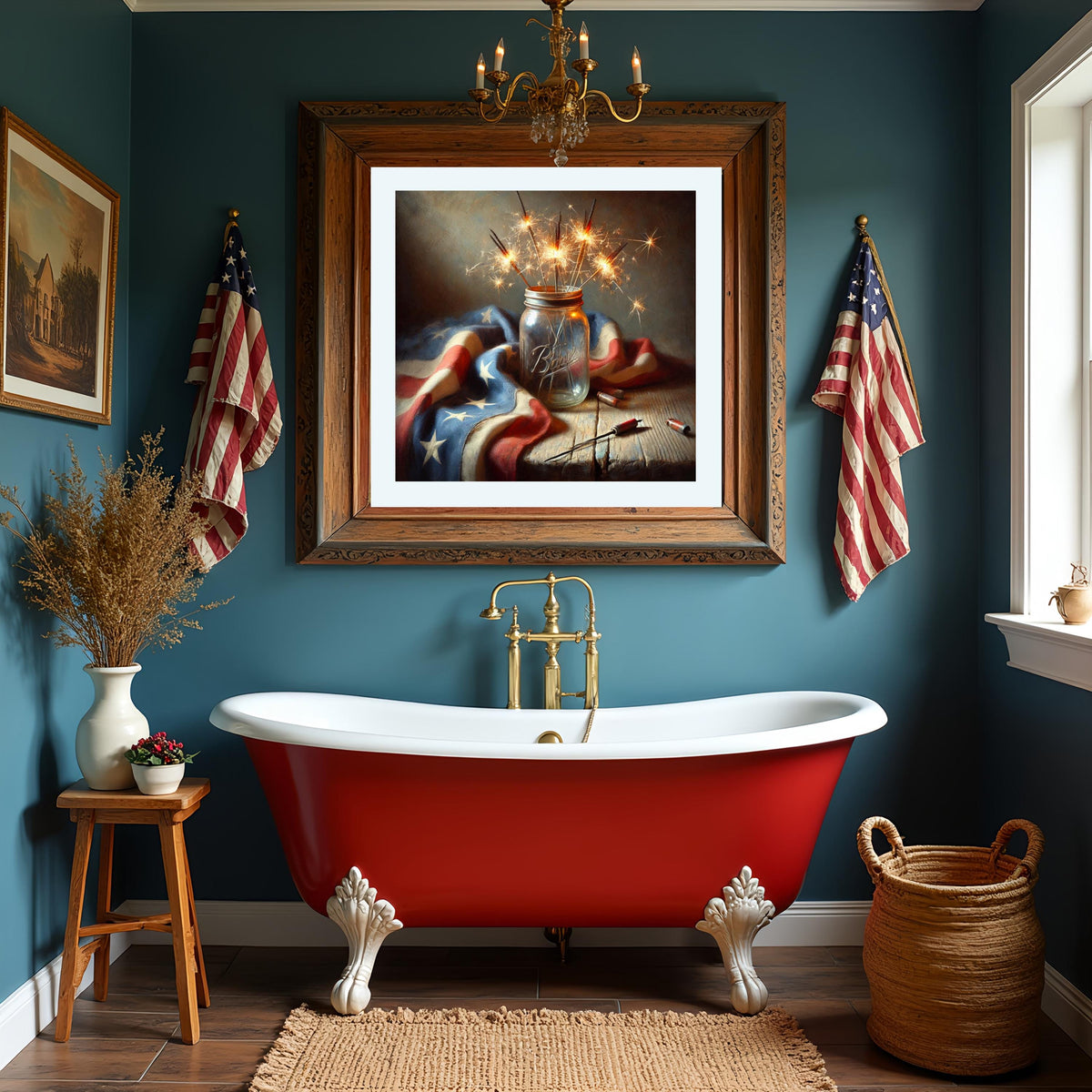 Vintage Americana Sparkler Jar Art Print: Patriotic Still Life (Digital Download)