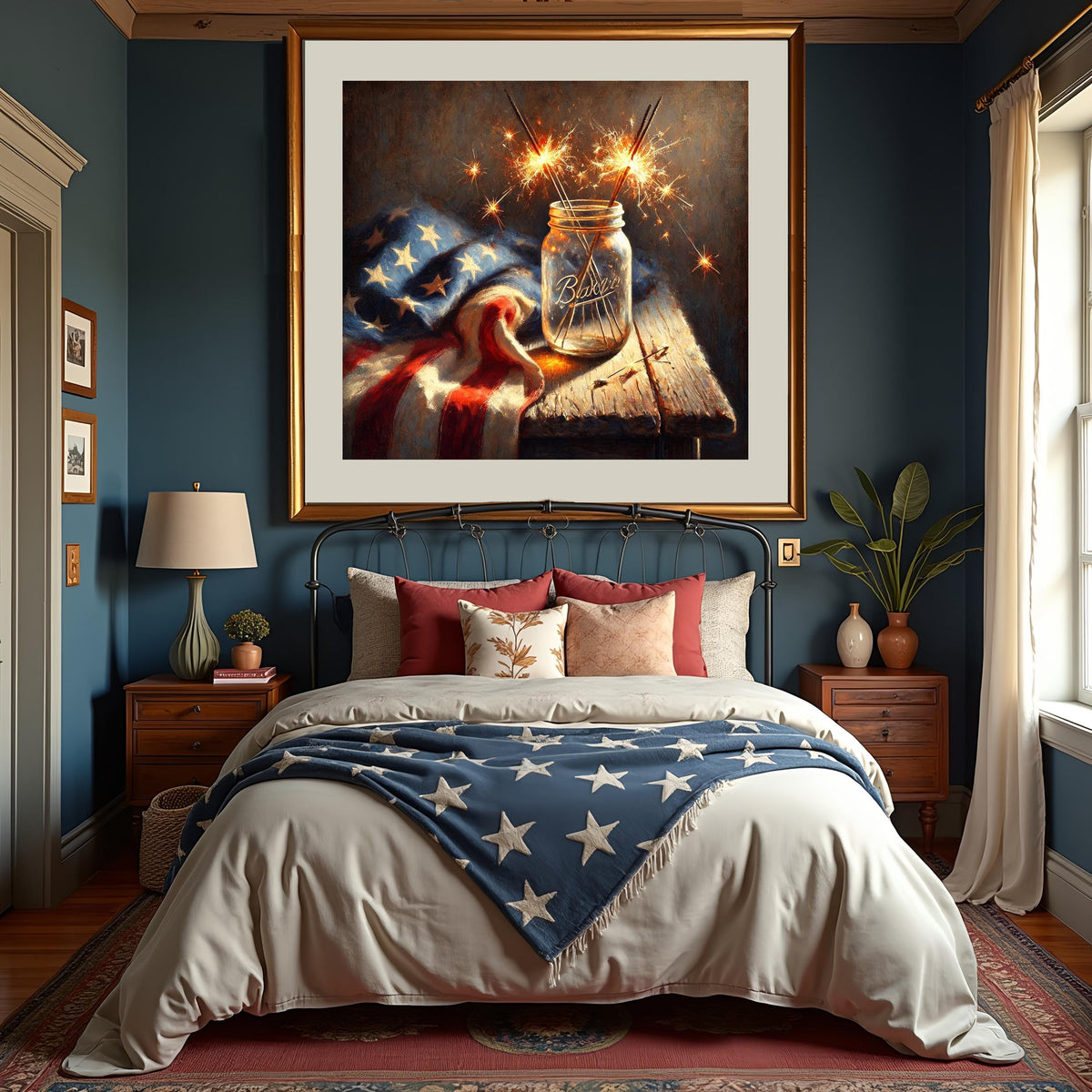 Sparkler Mason Jar Art Print: Americana Flag, Fourth of July (Digital Download)